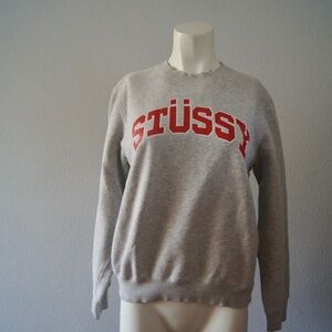 STUSSY Graphic Logo Gray Sweatshirt S Long Sleeve Jumper Pullover Streetwear Top